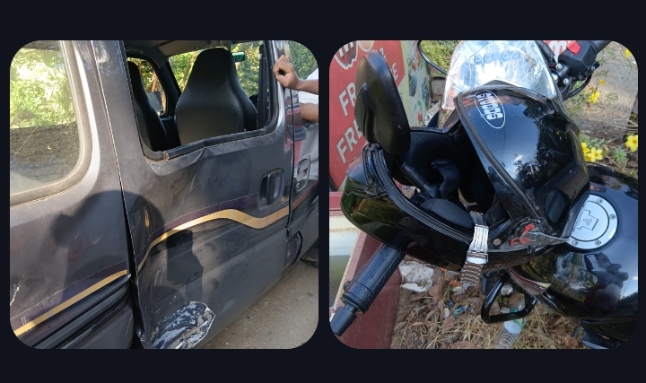 പാലാ – തൊടുപുഴ റോഡിൽ ബൈക്കും കാറും കൂട്ടിയിടിച്ച് അപകടം; യുവാവ് അത്ഭുതകരമായി രക്ഷപെട്ടു, തുണയായത് ഹെൽമെറ്റ്