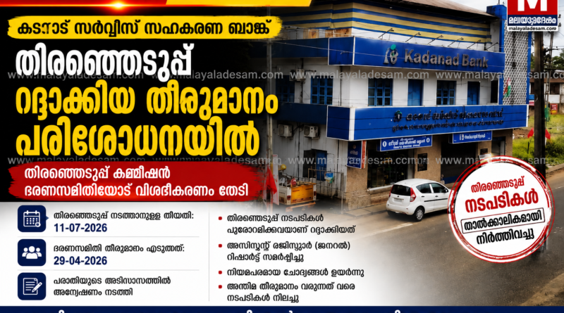 കടനാട് സർവീസ് സഹകരണ ബാങ്കിൽ വിവാദങ്ങൾക്ക് പിന്നാലെ തിരഞ്ഞെടുപ്പ് കമ്മീഷന്റെ ഇടപെടൽ
